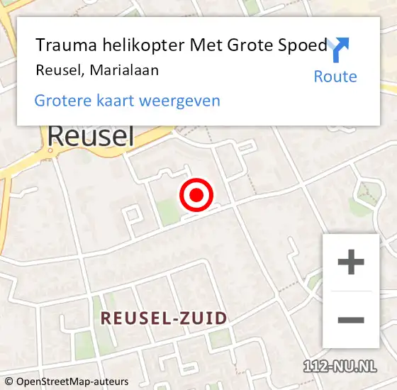 Locatie op kaart van de 112 melding: Trauma helikopter Met Grote Spoed Naar Reusel, Marialaan op 6 september 2024 08:08