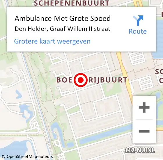 Locatie op kaart van de 112 melding: Ambulance Met Grote Spoed Naar Den Helder, Graaf Willem II straat op 6 september 2024 08:12