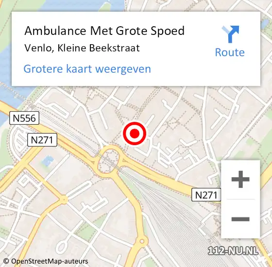 Locatie op kaart van de 112 melding: Ambulance Met Grote Spoed Naar Venlo, Kleine Beekstraat op 19 oktober 2014 04:38