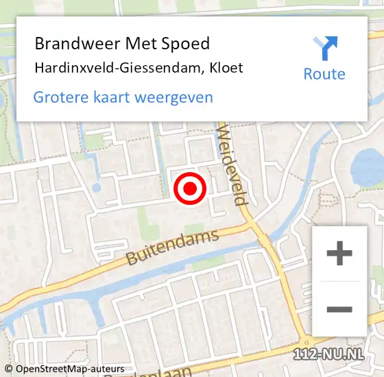 Locatie op kaart van de 112 melding: Brandweer Met Spoed Naar Hardinxveld-Giessendam, Kloet op 6 september 2024 09:16