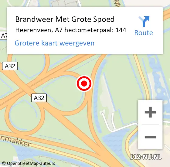 Locatie op kaart van de 112 melding: Brandweer Met Grote Spoed Naar Heerenveen, A7 hectometerpaal: 144 op 6 september 2024 09:21