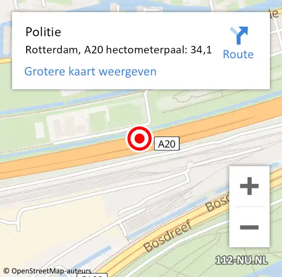 Locatie op kaart van de 112 melding: Politie Rotterdam, A20 hectometerpaal: 34,1 op 6 september 2024 09:23