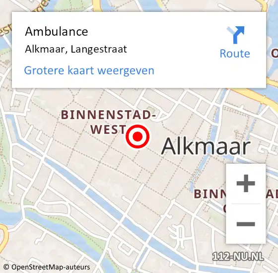 Locatie op kaart van de 112 melding: Ambulance Alkmaar, Langestraat op 6 september 2024 09:37