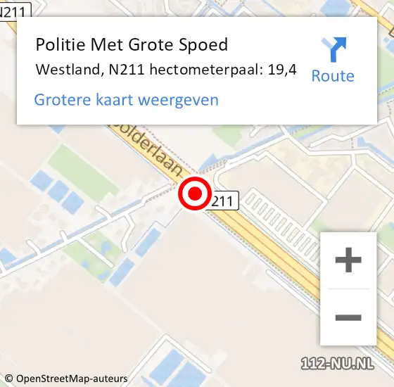 Locatie op kaart van de 112 melding: Politie Met Grote Spoed Naar Westland, N211 hectometerpaal: 19,4 op 6 september 2024 09:57