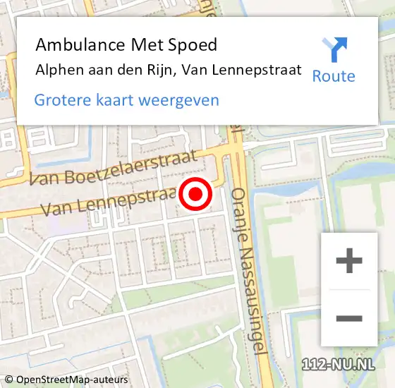 Locatie op kaart van de 112 melding: Ambulance Met Spoed Naar Alphen aan den Rijn, Van Lennepstraat op 6 september 2024 09:59