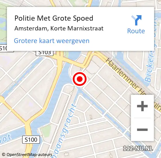 Locatie op kaart van de 112 melding: Politie Met Grote Spoed Naar Amsterdam, Korte Marnixstraat op 6 september 2024 10:01