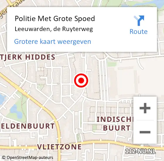 Locatie op kaart van de 112 melding: Politie Met Grote Spoed Naar Leeuwarden, de Ruyterweg op 6 september 2024 10:16