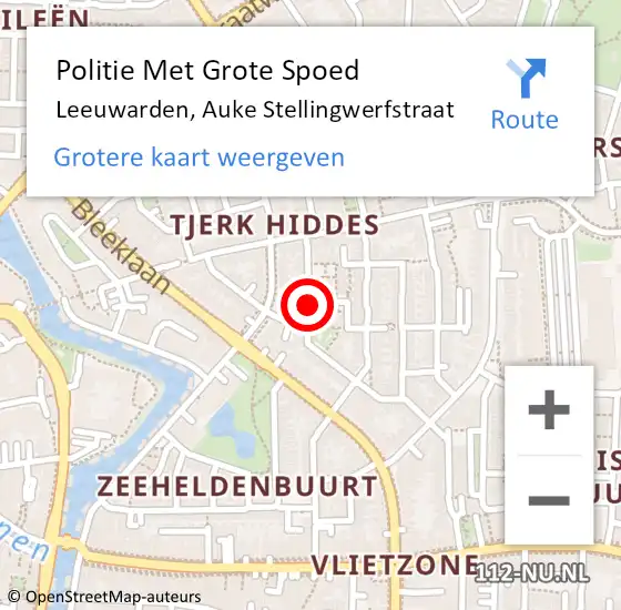 Locatie op kaart van de 112 melding: Politie Met Grote Spoed Naar Leeuwarden, Auke Stellingwerfstraat op 6 september 2024 10:16