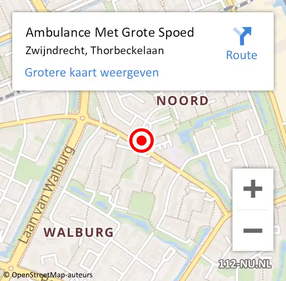 Locatie op kaart van de 112 melding: Ambulance Met Grote Spoed Naar Zwijndrecht, Thorbeckelaan op 6 september 2024 10:21