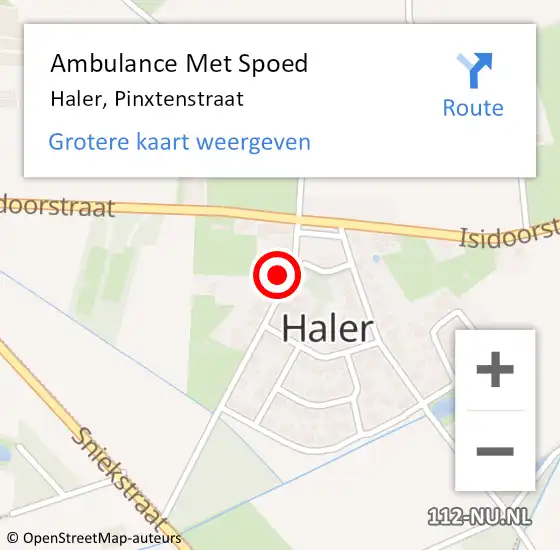 Locatie op kaart van de 112 melding: Ambulance Met Spoed Naar Haler, Pinxtenstraat op 6 september 2024 10:23