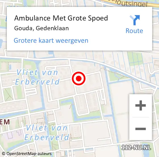 Locatie op kaart van de 112 melding: Ambulance Met Grote Spoed Naar Gouda, Gedenklaan op 6 september 2024 10:25