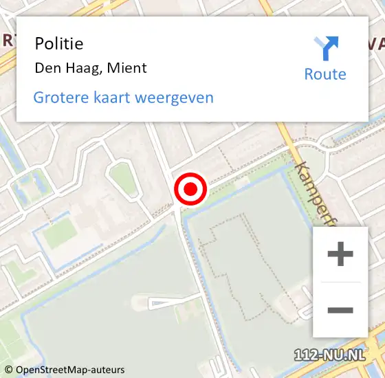 Locatie op kaart van de 112 melding: Politie Den Haag, Mient op 6 september 2024 10:38