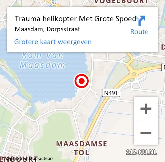 Locatie op kaart van de 112 melding: Trauma helikopter Met Grote Spoed Naar Maasdam, Dorpsstraat op 6 september 2024 10:42