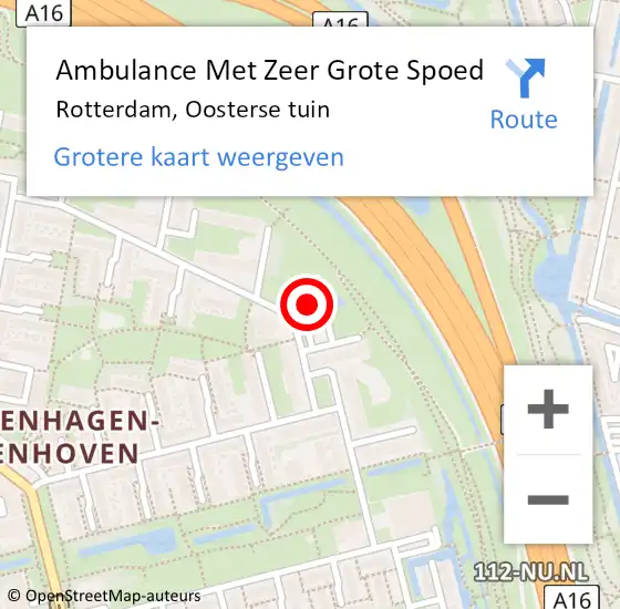 Locatie op kaart van de 112 melding: Ambulance Met Zeer Grote Spoed Naar Rotterdam, Oosterse tuin op 6 september 2024 10:49