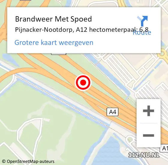 Locatie op kaart van de 112 melding: Brandweer Met Spoed Naar Pijnacker-Nootdorp, A12 hectometerpaal: 6,8 op 6 september 2024 10:51