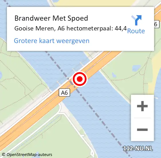 Locatie op kaart van de 112 melding: Brandweer Met Spoed Naar Gooise Meren, A6 hectometerpaal: 44,4 op 6 september 2024 11:11