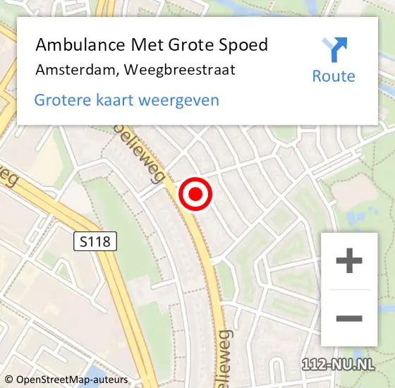Locatie op kaart van de 112 melding: Ambulance Met Grote Spoed Naar Amsterdam, Weegbreestraat op 6 september 2024 11:42