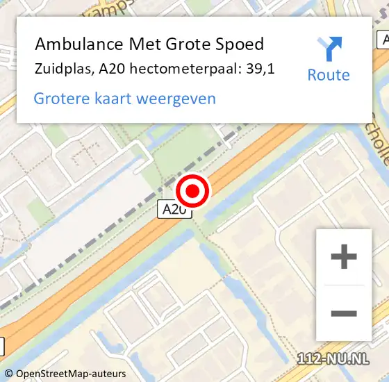 Locatie op kaart van de 112 melding: Ambulance Met Grote Spoed Naar Zuidplas, A20 hectometerpaal: 39,1 op 6 september 2024 11:43