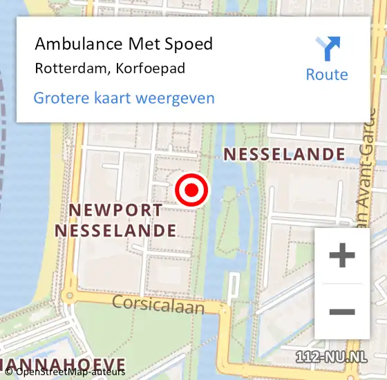 Locatie op kaart van de 112 melding: Ambulance Met Spoed Naar Rotterdam, Korfoepad op 6 september 2024 11:55