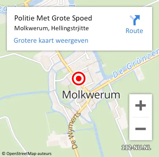 Locatie op kaart van de 112 melding: Politie Met Grote Spoed Naar Molkwerum, Hellingstrjitte op 6 september 2024 12:10