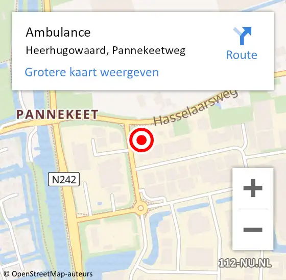 Locatie op kaart van de 112 melding: Ambulance Heerhugowaard, Pannekeetweg op 6 september 2024 12:24