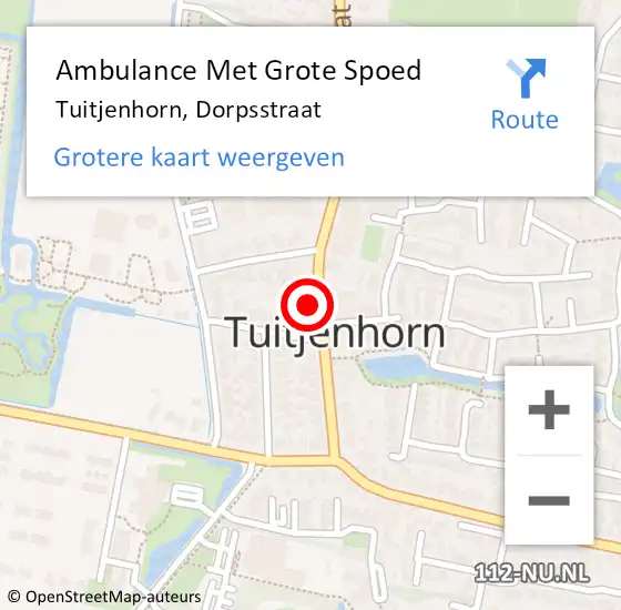 Locatie op kaart van de 112 melding: Ambulance Met Grote Spoed Naar Tuitjenhorn, Dorpsstraat op 6 september 2024 12:37