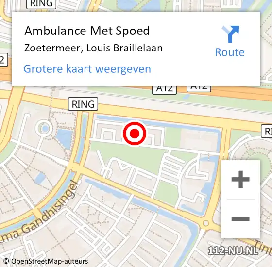 Locatie op kaart van de 112 melding: Ambulance Met Spoed Naar Zoetermeer, Louis Braillelaan op 6 september 2024 12:51