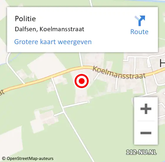 Locatie op kaart van de 112 melding: Politie Dalfsen, Koelmansstraat op 6 september 2024 13:04