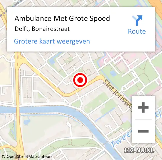 Locatie op kaart van de 112 melding: Ambulance Met Grote Spoed Naar Delft, Bonairestraat op 6 september 2024 13:05