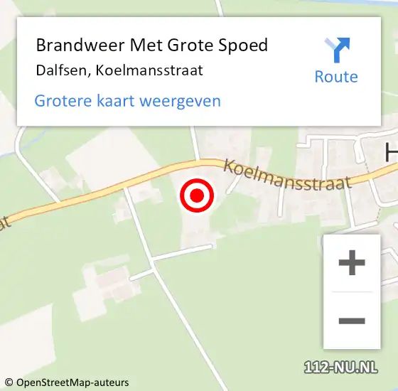 Locatie op kaart van de 112 melding: Brandweer Met Grote Spoed Naar Dalfsen, Koelmansstraat op 6 september 2024 13:05