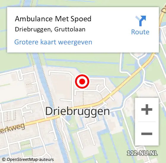 Locatie op kaart van de 112 melding: Ambulance Met Spoed Naar Driebruggen, Gruttolaan op 6 september 2024 13:12