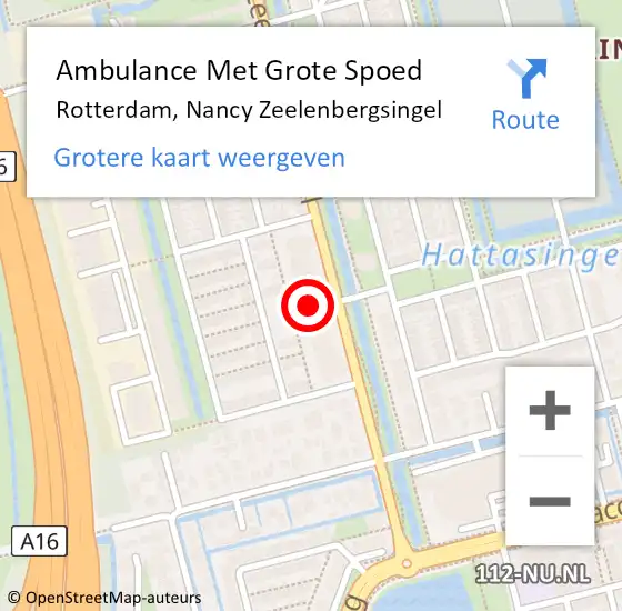 Locatie op kaart van de 112 melding: Ambulance Met Grote Spoed Naar Rotterdam, Nancy Zeelenbergsingel op 6 september 2024 13:21