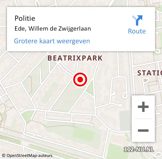 Locatie op kaart van de 112 melding: Politie Ede, Willem de Zwijgerlaan op 6 september 2024 13:22