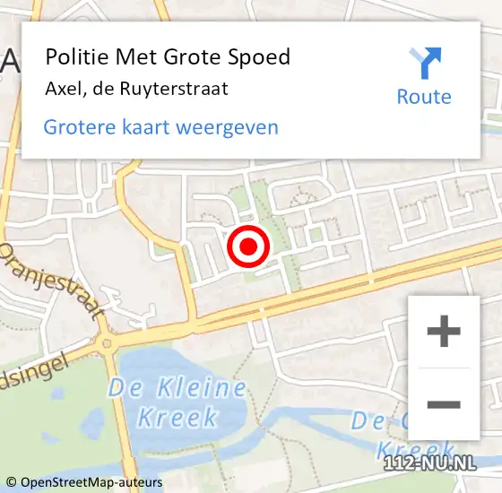 Locatie op kaart van de 112 melding: Politie Met Grote Spoed Naar Axel, de Ruyterstraat op 6 september 2024 13:25