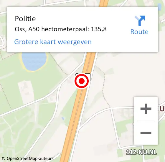 Locatie op kaart van de 112 melding: Politie Oss, A50 hectometerpaal: 135,8 op 6 september 2024 13:32