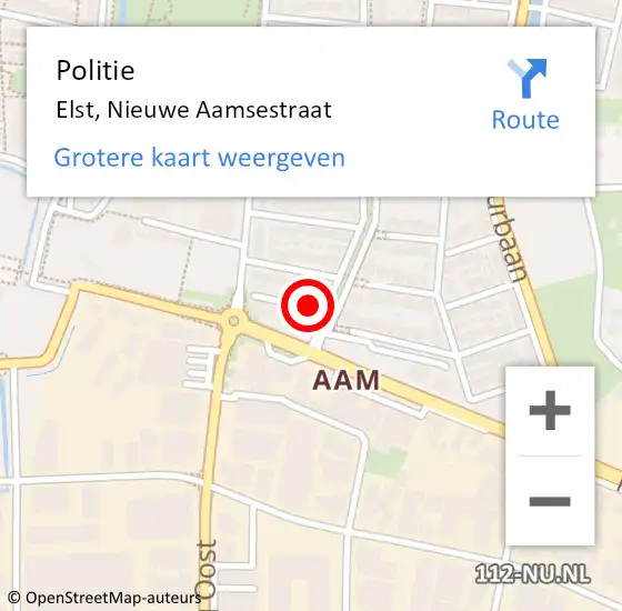 Locatie op kaart van de 112 melding: Politie Elst, Nieuwe Aamsestraat op 6 september 2024 13:36