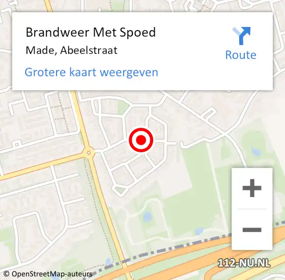 Locatie op kaart van de 112 melding: Brandweer Met Spoed Naar Made, Abeelstraat op 6 september 2024 13:37