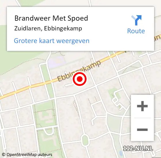 Locatie op kaart van de 112 melding: Brandweer Met Spoed Naar Zuidlaren, Ebbingekamp op 6 september 2024 14:00