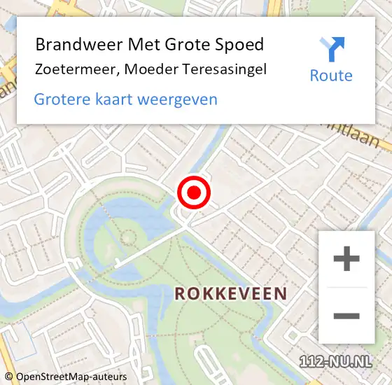 Locatie op kaart van de 112 melding: Brandweer Met Grote Spoed Naar Zoetermeer, Moeder Teresasingel op 6 september 2024 14:06