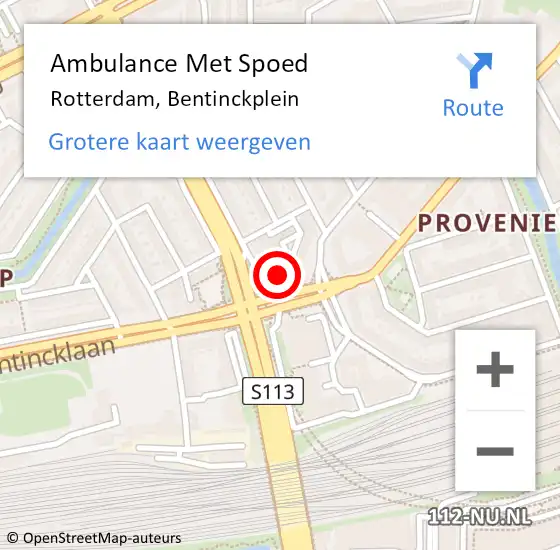 Locatie op kaart van de 112 melding: Ambulance Met Spoed Naar Rotterdam, Bentinckplein op 6 september 2024 14:20