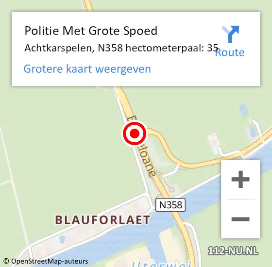 Locatie op kaart van de 112 melding: Politie Met Grote Spoed Naar Achtkarspelen, N358 hectometerpaal: 35 op 6 september 2024 14:22