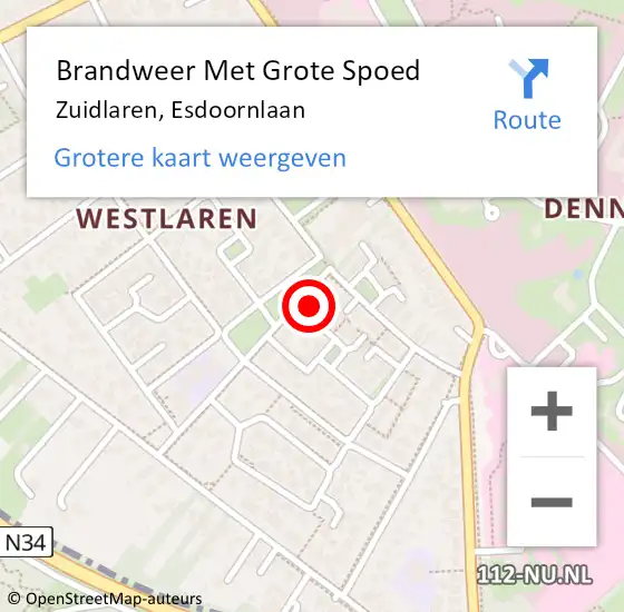 Locatie op kaart van de 112 melding: Brandweer Met Grote Spoed Naar Zuidlaren, Esdoornlaan op 6 september 2024 14:23