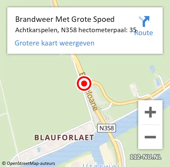 Locatie op kaart van de 112 melding: Brandweer Met Grote Spoed Naar Achtkarspelen, N358 hectometerpaal: 35 op 6 september 2024 14:24