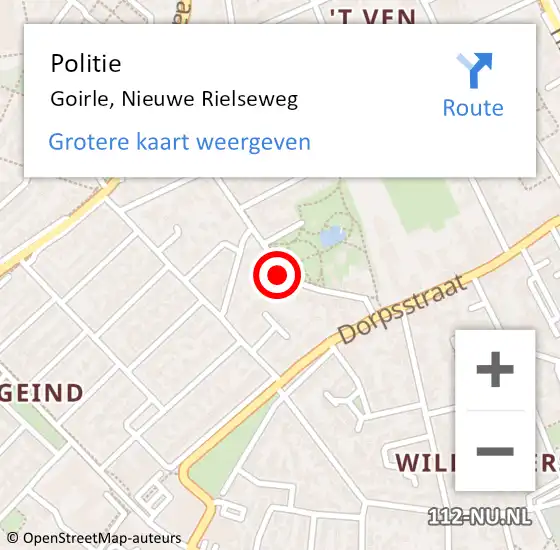 Locatie op kaart van de 112 melding: Politie Goirle, Nieuwe Rielseweg op 6 september 2024 14:28