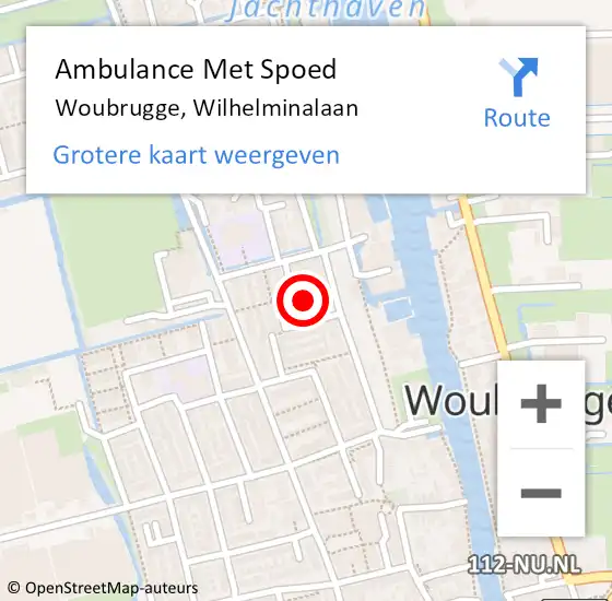 Locatie op kaart van de 112 melding: Ambulance Met Spoed Naar Woubrugge, Wilhelminalaan op 6 september 2024 14:33