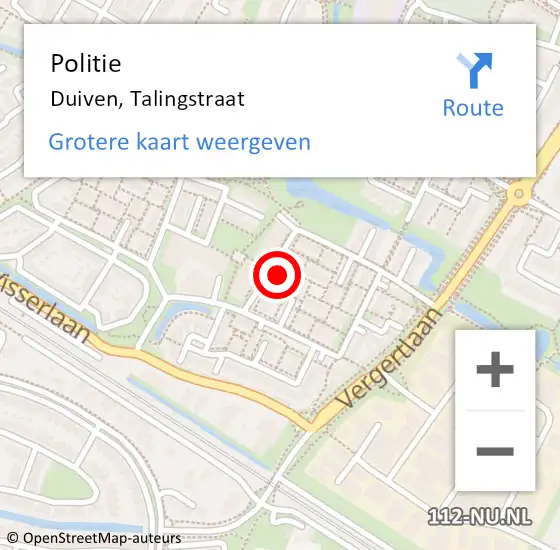 Locatie op kaart van de 112 melding: Politie Duiven, Talingstraat op 6 september 2024 14:37