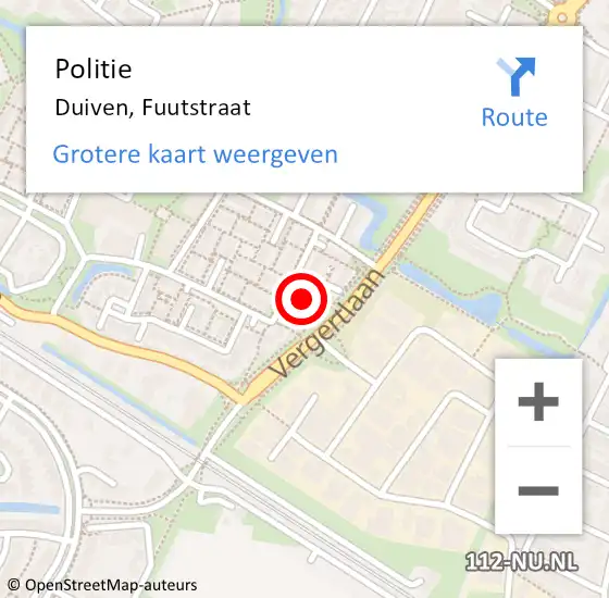 Locatie op kaart van de 112 melding: Politie Duiven, Fuutstraat op 6 september 2024 14:37