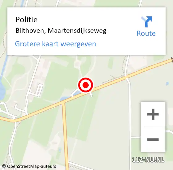 Locatie op kaart van de 112 melding: Politie Bilthoven, Maartensdijkseweg op 6 september 2024 14:54