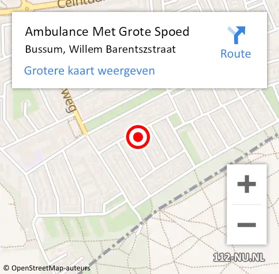 Locatie op kaart van de 112 melding: Ambulance Met Grote Spoed Naar Bussum, Willem Barentszstraat op 19 oktober 2014 06:54