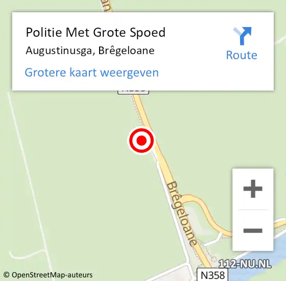 Locatie op kaart van de 112 melding: Politie Met Grote Spoed Naar Augustinusga, Brêgeloane op 6 september 2024 15:17